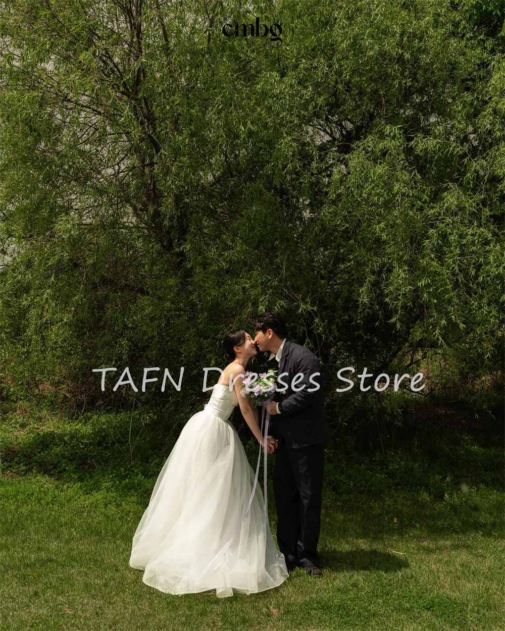 TAFN Elegant Ivory Strapless Wedding Korea Photo Shoot Dresss Organza Long Women Bridal Gown 웨딩드레스 Corset Back Custom Made 2025