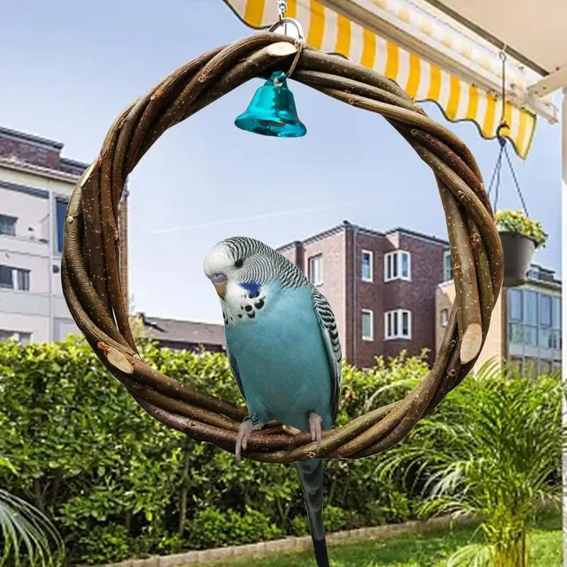 Bird Swing Perch Wooden Bird Perch Swing Toy With Bell Bird Toy Parrot Toy Chewing Standing Perch For Lovebirds Macaws Finches