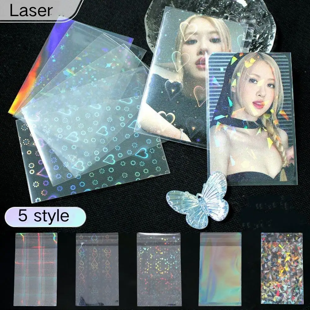 50pcs Laser Star Love Heart Photocard Holder Transparent Badge Storage Bag Korea Idol Photo Card Film Display Card Sleeves