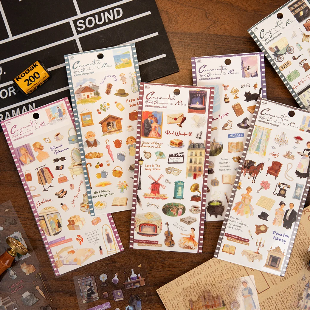 6 styles Light & Shadow Story PET Stickers Vintage Scenery Figure DIY Journal Scrapbook Collage Decor Craft Supplies