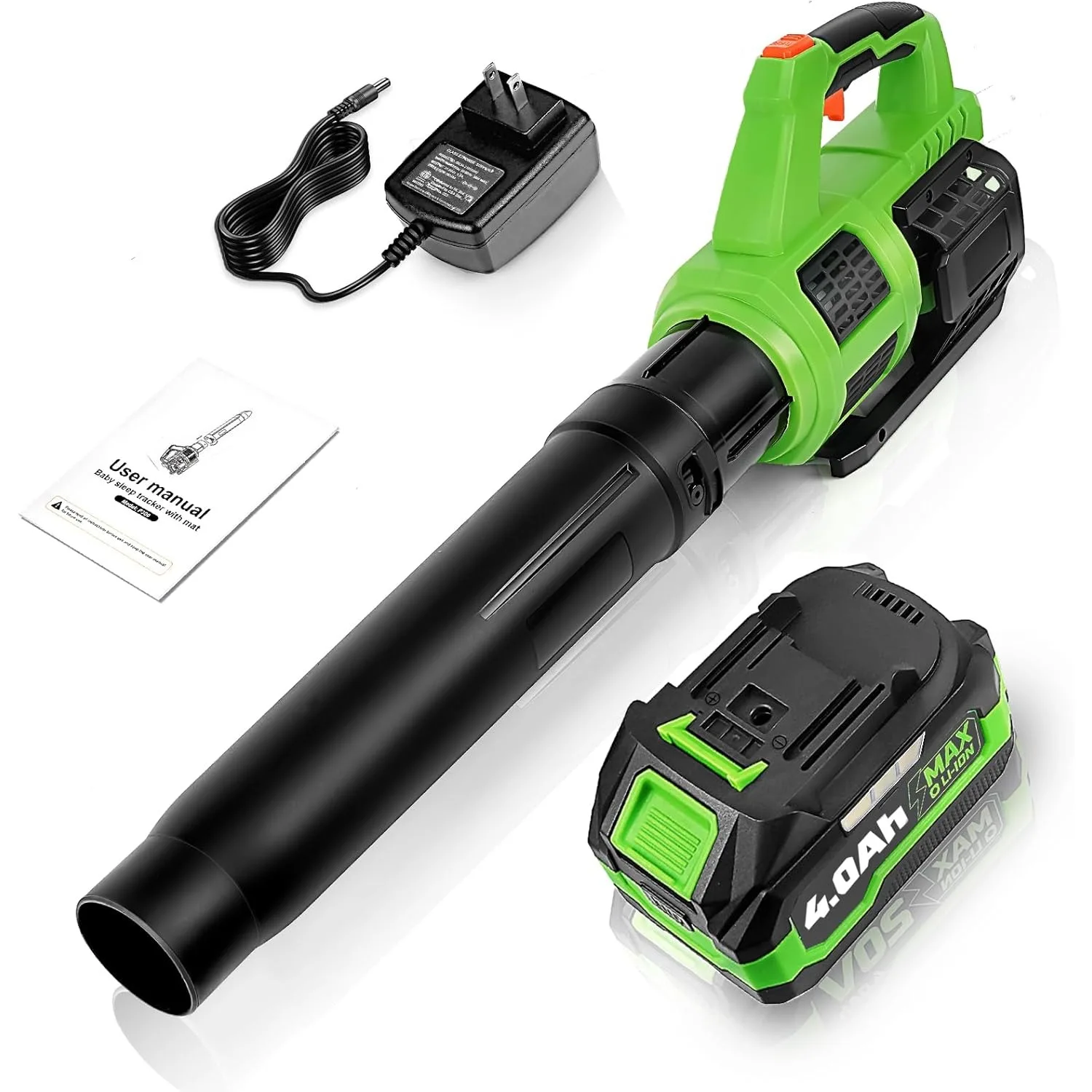 

Leaf Blower Cordless with 4.0Ah 20V Rechargeable Battery and Fast Charger,400 CFM Powerful Tubo,Electric Leaf Blower for Lawn