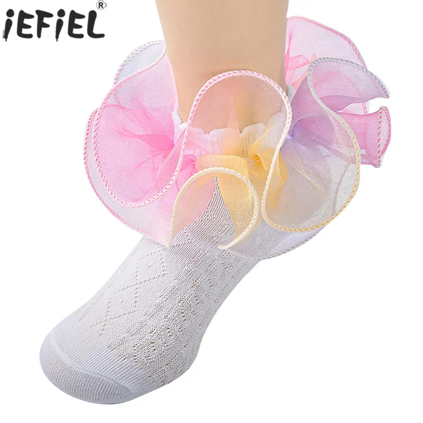 Child Girls Party Dress Princess Socks 1 Pair Cute Gradient Ruffle Cotton Ankle Socks Wedding Dance Birthday Costume Accessories