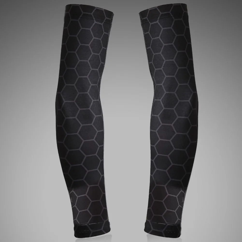 زوج واحد من أكمام أذرع تبريد للجنسين باللون الأسود المرن بأكمام طويلة من النايلون سريع الجفاف للأنشطة الخارجية لركوب الدراجات