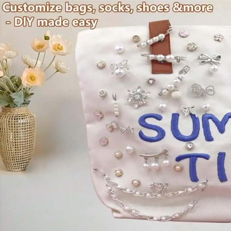 

54PCS DIY Shoe And Sock Charms Kit With Pearls Rhinestones Brooches Pins For Women Personalized Accessories
