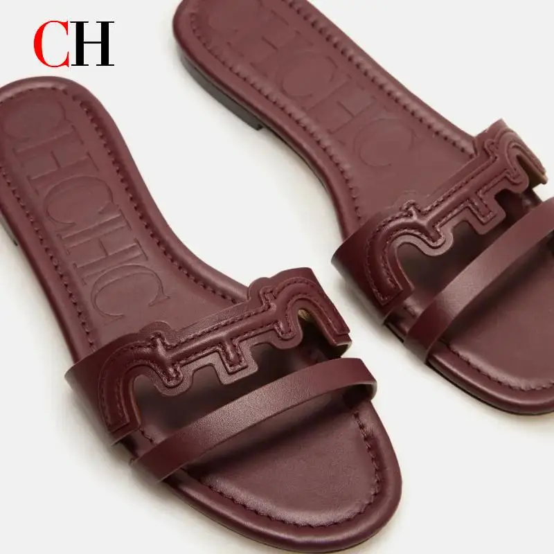

CH/Новые летние женские тапочки на плоской подошве, нескользящие уличные пляжные женские сандалии с открытым носком, пикантные модные дизайнерские шлепанцы, женская обувь