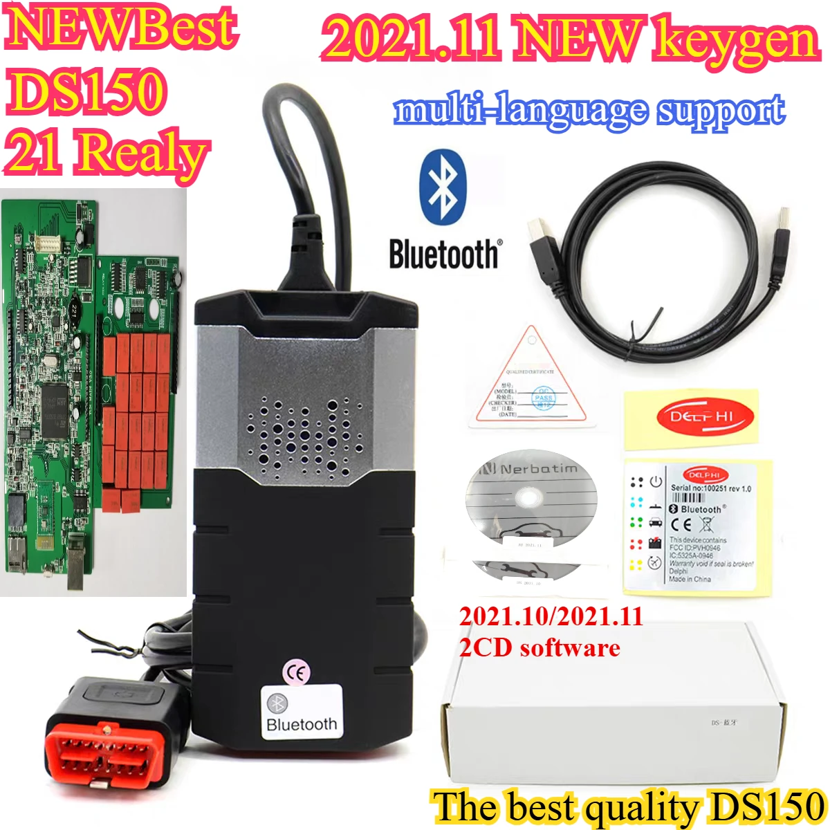 

NEWBest 21Realy VD DS150E CDP Bluetooth 2021.11 Keygen для автоматов TNESF FORDELPHIS ORPDC Автомобиль Грузовик OBD сканер диагностический инструмент