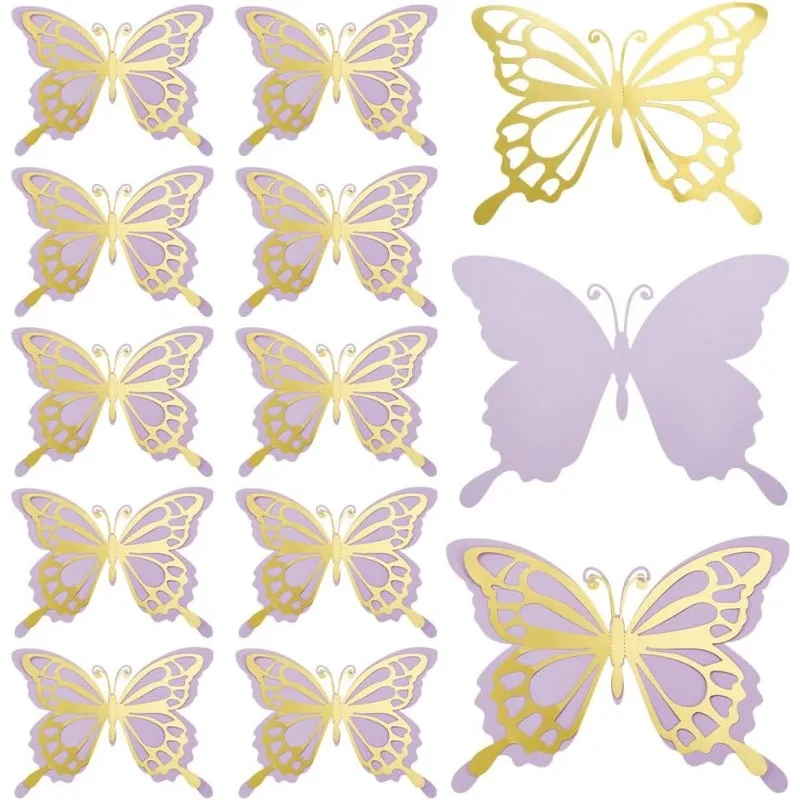 12Pcs Large Butterfly Party Decoration Paper Butterfly Stickers 3D Butterfly Wall Decor Double Butterfly Stickers for Birthday