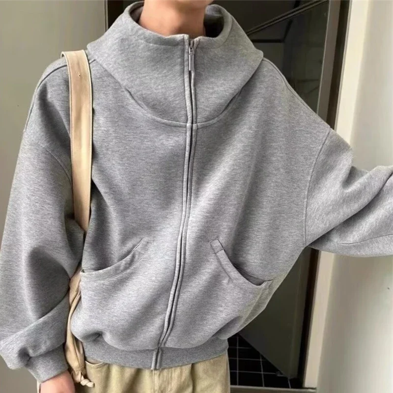 Spring Men's Zipper Long Sleeve Turtleneck Hoodies 2025 New in High Street Fash…