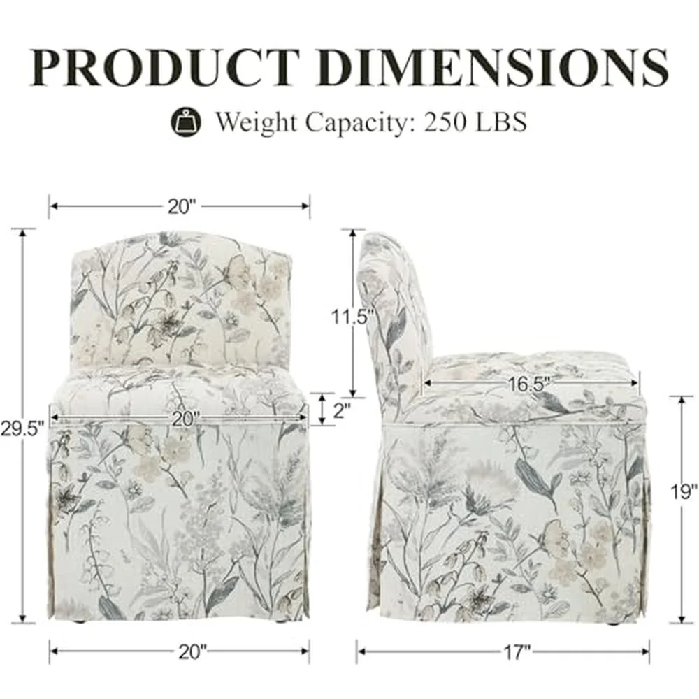 Floral Pattern Makeup Vanity Chair with Back & Wheels