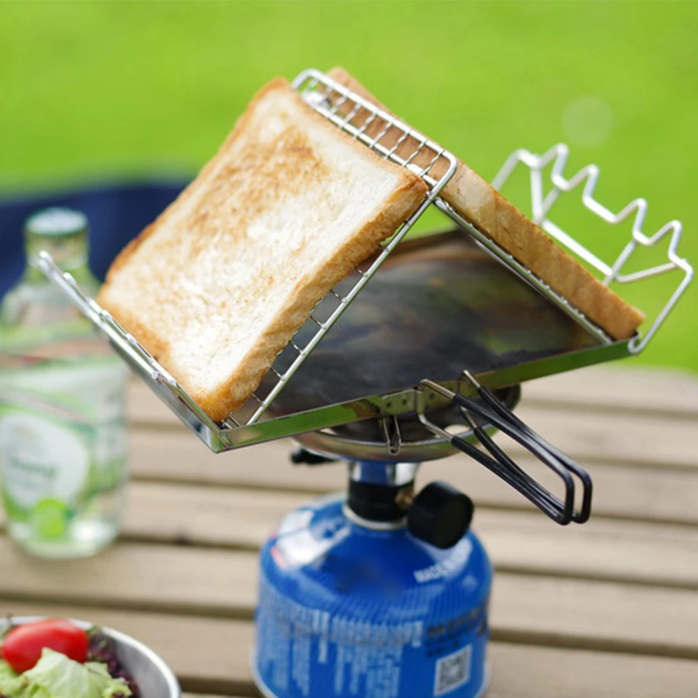 Folding Camp Stove Toaster Stainless Steel Bread Toaster Rack for Outdoor Camping Backpacking Picnic BBQ Tools