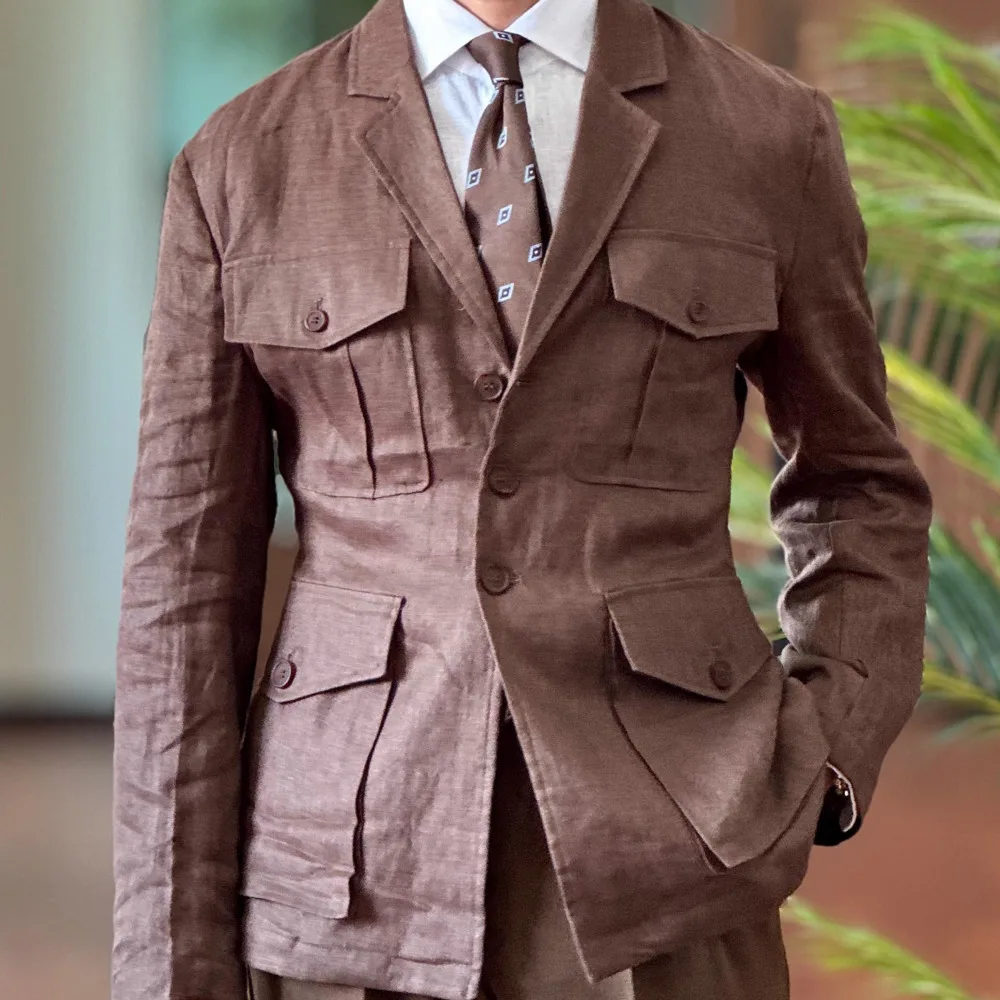 

Spring Autumn Italian Style Men's Linen Blend Jacket Hunting Gentleman Coat Loose Casual Trendy Vintage Jacket Jaqueta Masculina