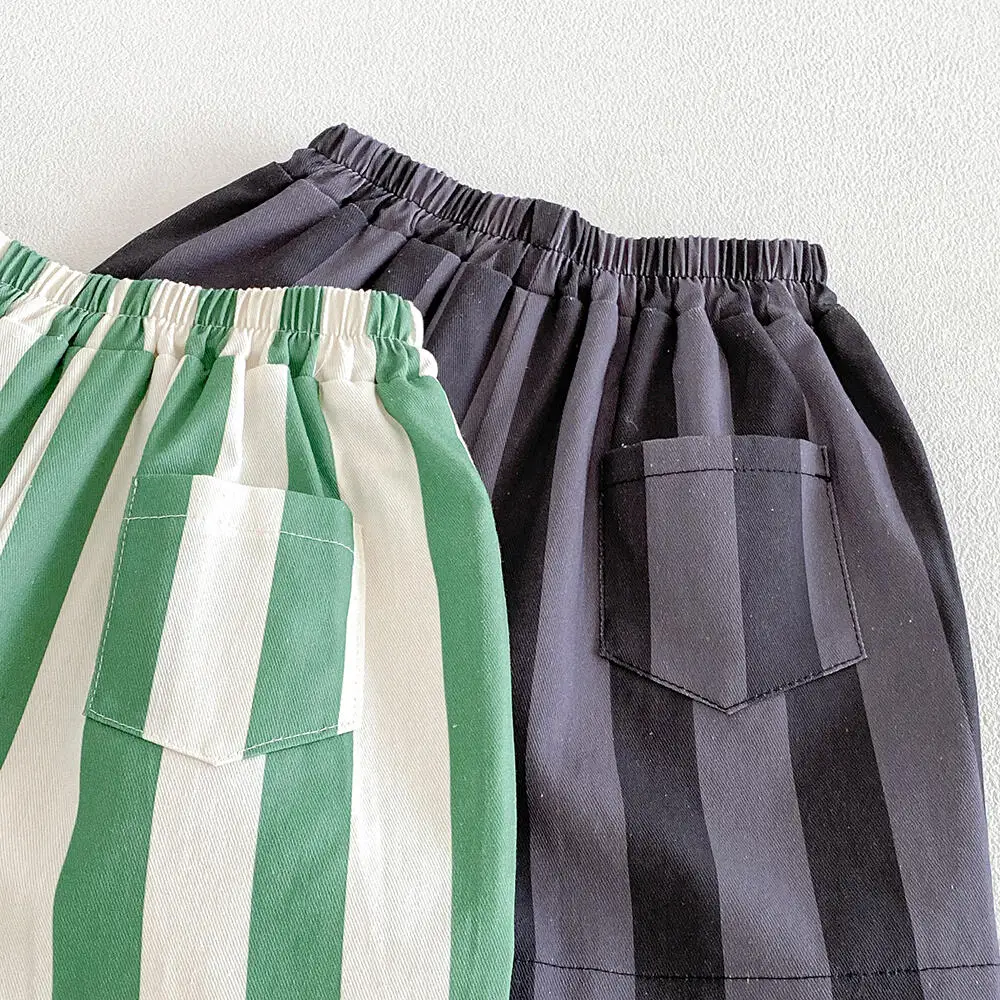 Sommer Jungen Mädchen Lässige Streifen-Shorts Kleinkind Atmungsaktive Baumwoll-Freizeitshorts Kinder Klassische Hosen mit Taschen Kinderkleidung – Detail 10