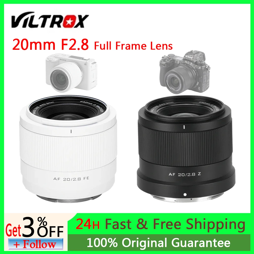 Viltrox AF 20mm F2.8 Full Frame Camera Lens Ultra Wide Angle Auto Focus Vlog Lens for Nikon Z / Sony E-mount  A7C A6400 Camera