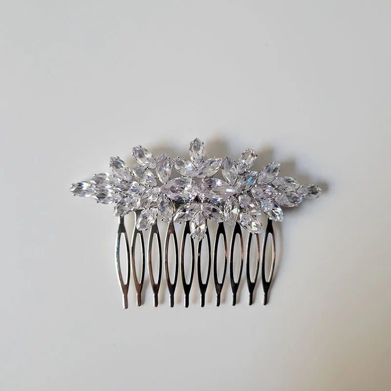 SLBRIDAL Trendy Sparkling Prong Setting Cubic Zircon Bridal Wedding Hair Comb Women Girls Jewelry Daily Fashion Hair Accessories