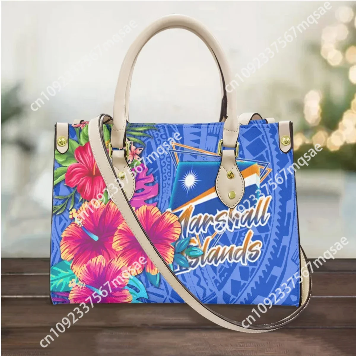 Marshall Island Women Handbags Polynesian Hibiscus Print Leather Luxury Ladies Cross Body Bags Woman Small Messenger Bag Custom