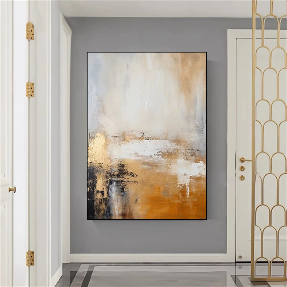 

100% Handmade Thick Abstract Oil Paintings Large Gold Foil Poster Vertical Canvas Picture For Home Living Room Decor Artworks
