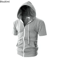 New 2026 Men's Casual Sweatshirts Short Sleeve Hoodies JacketS Solid Slim Zip Man SportS Tops Comfotable Outdoor Clothes for Men