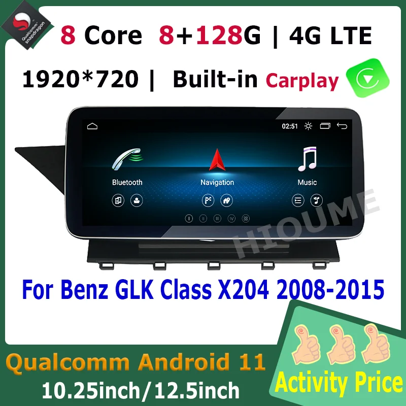 

Car Multimedia 10.25" / 12.5" 8+128G Snapdragon 665 Android 11 Player GPS Radio For Mercedes Benz GLK Class X204 2008-2015 Auto