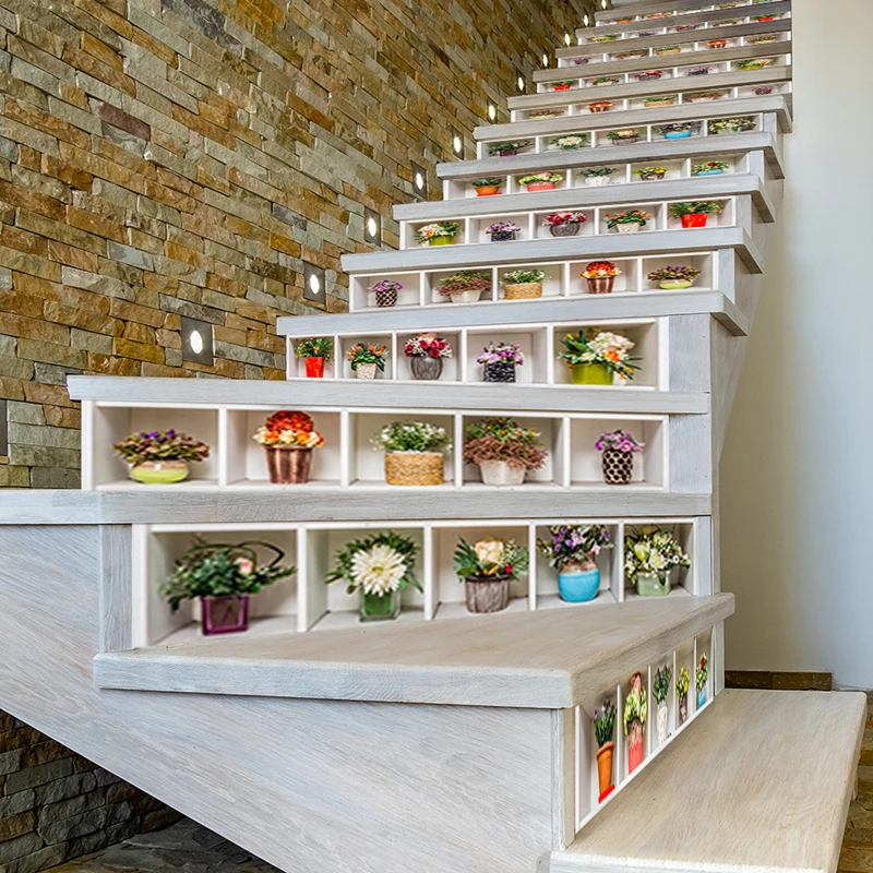 ديكور المنزل المشهد درج ملصقات شعرية بوعاء الزهور النباتات الفينيل جدارية للغرف الجمالية درج خطوات للإزالة #2