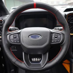 100% Fit For Ford Ranger Hand-stitched black Genuine Leather non-slip wear resistant car steering wheel cover