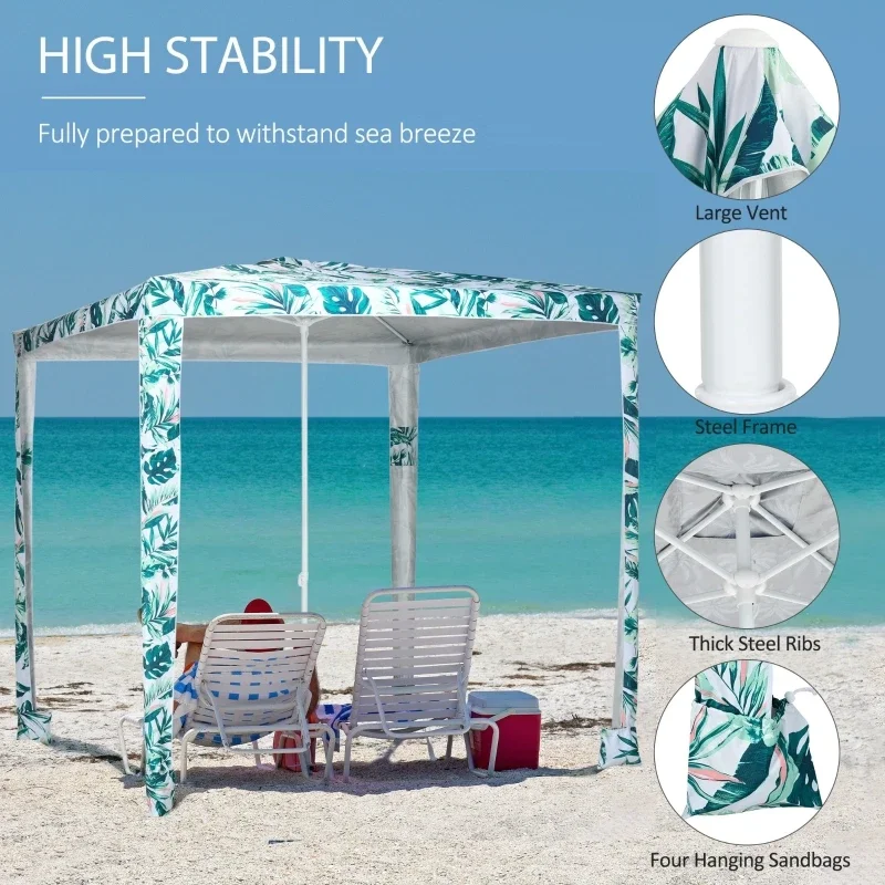 Quick Beach Cabana Canopy Umbrella, 8' Easy-Assembly Sun-Shade Shelter with Sandbags and Carry Bag