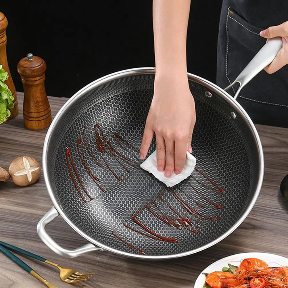 

Honeycomb Stainless Steel Wok Non Stick Stir Fry Pan for Gas Stove Electric Induction Heavy Duty Cooking Pot No Coating Design