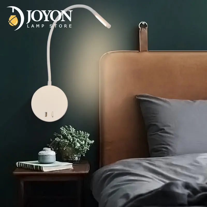 

LED Reading Lamp USB Light Wall Light Mounted Bedroom Flexible USB Port Home Hotel Loft Bedside Night Book Light Modern White