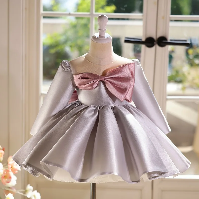 

Kids First Birthday Princess Ball Gown Long Sleeve Puffy Dress for Girls Piano Performance Host Party Formal Children Dresses