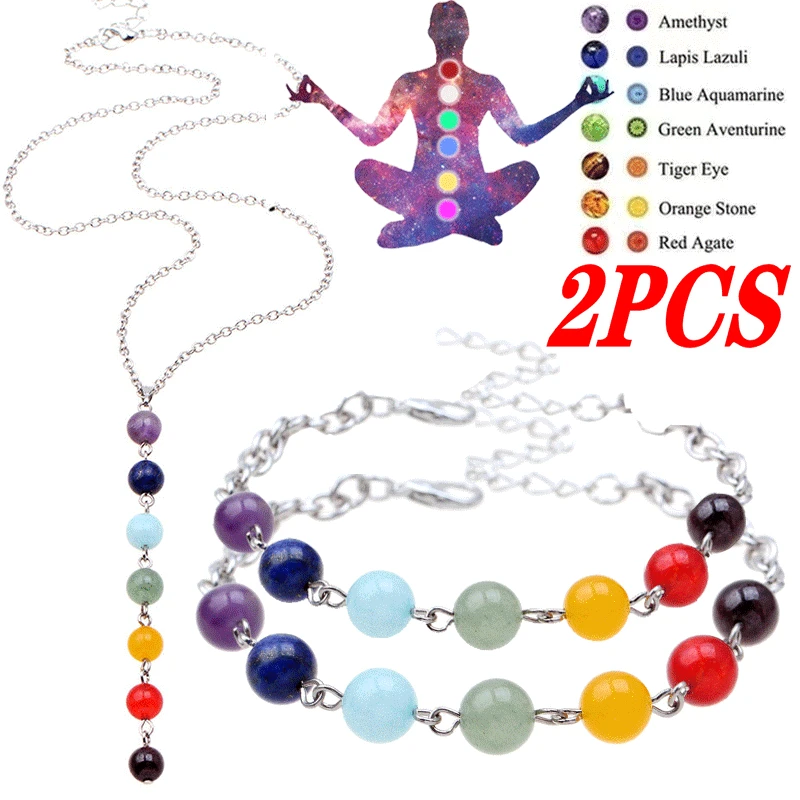 7 Chakras Yoga Women Jewelry Sets Healing Reiki Rainbow Chips Earrings Bracelet Necklaces Pendants Natural Gem Stone Mala Beads