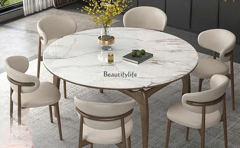 

Natural microcrystalline stone dining table retractable square and round dual-purpose variable round dining table