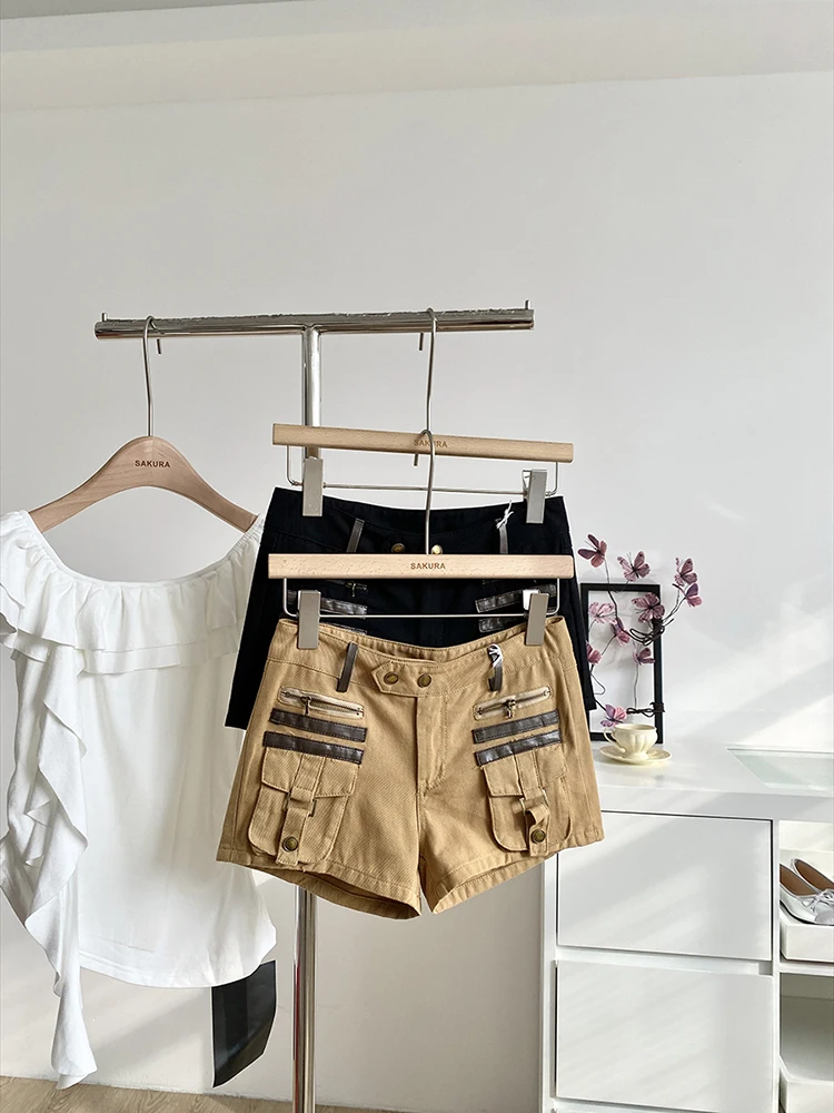 

2025 summer new American style niche sexy spicy girl retro workwear denim shorts low waist y2k style fashion hot pants