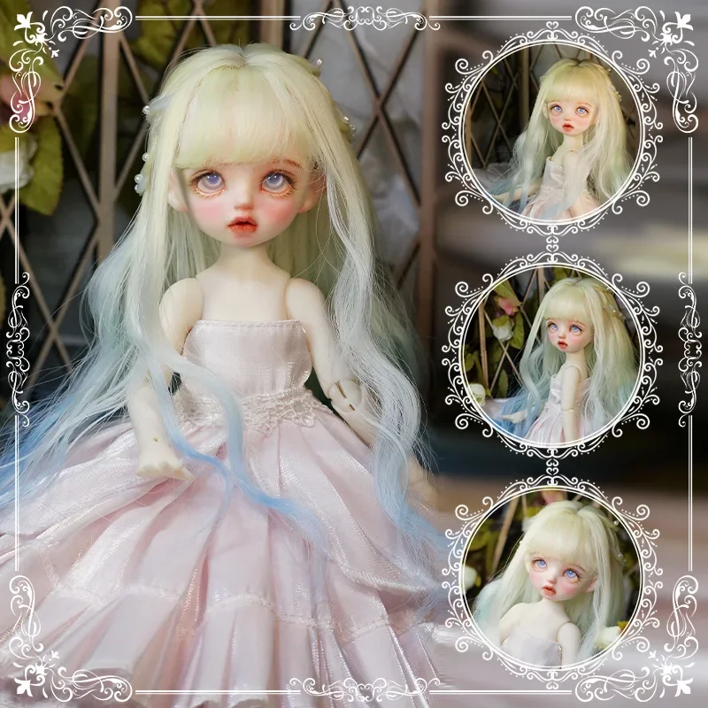 BJD/SD Dolls Wig Accessories 1/3 1/4 1/6 Gradient Color Long Curl Hair with Bangs Change Dress Up Play House Diy Kid Girl Toy