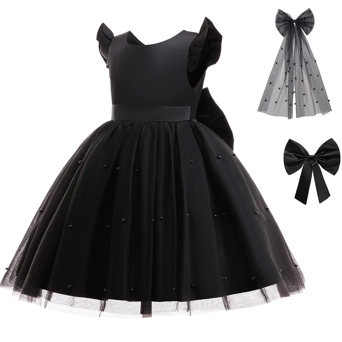 

White Dress For Girl Tulle Dress Backless Bow Wedding Bridesmaid Gown Kids Birthday Party Princess Dress Elegant Baptism Dress