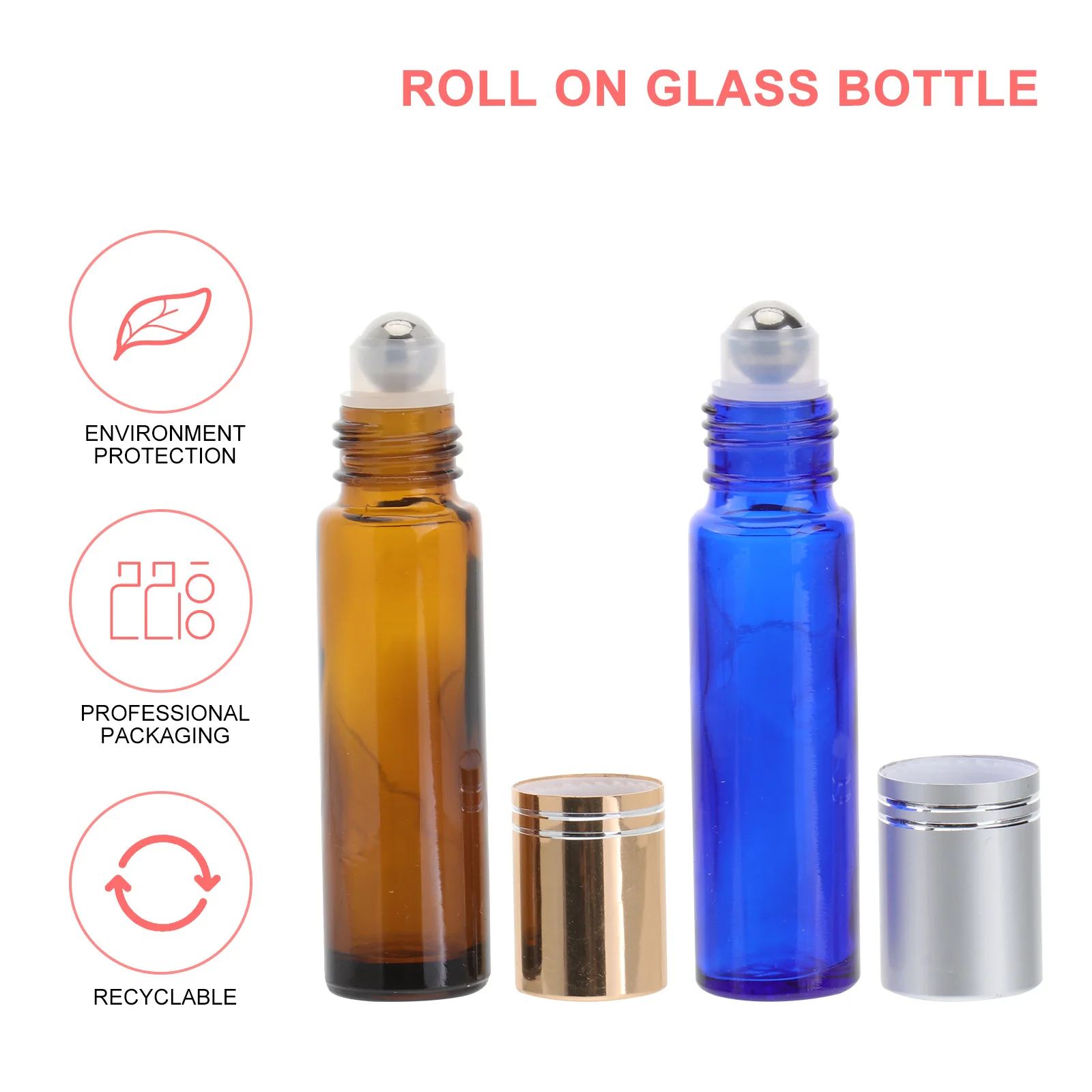 

8pcs Roll On Bottles 10ml Essential Oil Glass Bottles with Stainless Steel Roller Balls Refillable Containers for Essential Oil
