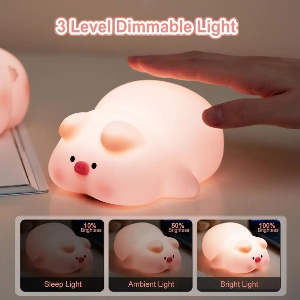 Bonito silicone piggy luz da noite led deitado plana porco lâmpada toque cabeceira durável sensor toque luz da noite do bebê quarto