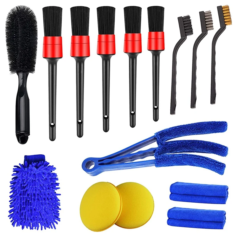 15 PCS Car Detailing Brush Set,Car Interior Cleaning Kit Includes Detail Brushes, Wheel Brush, Wheel Tire Brush Kit