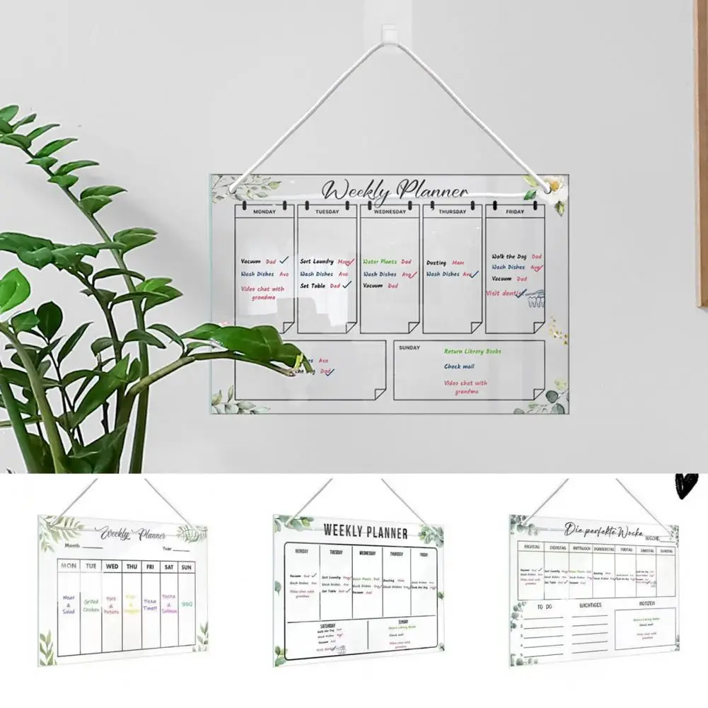 Acrylic Weekly Planner Message Board with Pens Transparent Reusable Refrigerator Message Board Weekly Planner Whiteboard