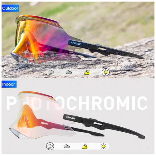 Kapvoe-gafas fotocromáticas de ciclismo para hombre y mujer, lentes de sol de color rojo, UV400, para bicicleta de carretera, MTB
