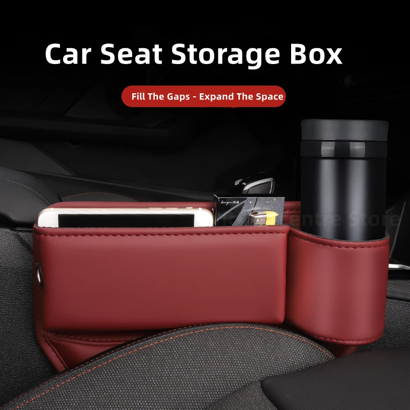 

Leather Car Seat Gap Storage Box Universal Multifuntion Auto Center Console Crevice Filler Side Organizer With Phone Cup Holder