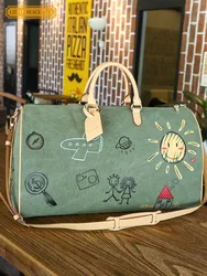 Large Capacity Women Travel Canvas Bag Zipper Fashion Printing Casual Fitness Totes Single Shoulder Handbag Female Boston Bags