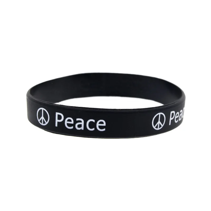 50 Stück Friedenszeichen bedrucktes Silikonarmband als Wohltätigkeitsgeschenk, Gummiarmband, Unisex, Erwachsenengröße – Detail 7