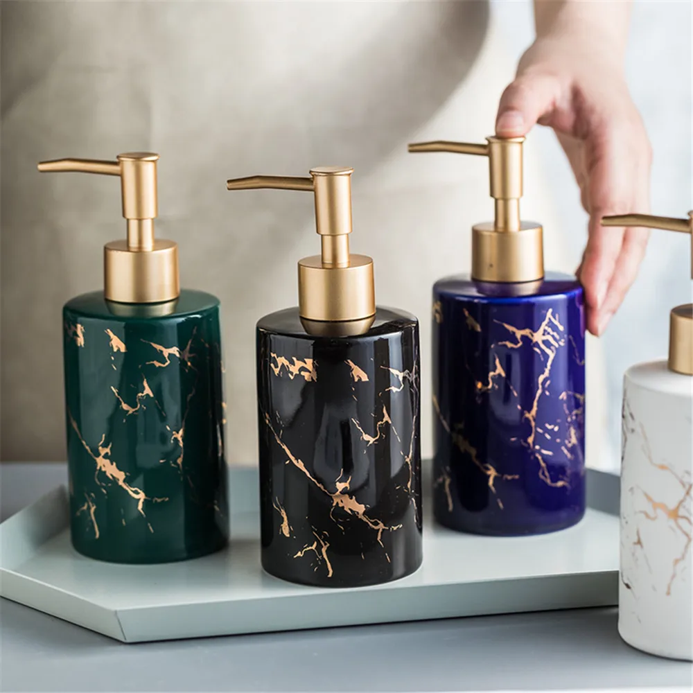 Ceramic Soap Dispenser Bathroom Shampoo Bottle Hand Wash Hair Conditioner Marble Bottles Kitchen Detergent Bottle 310ml