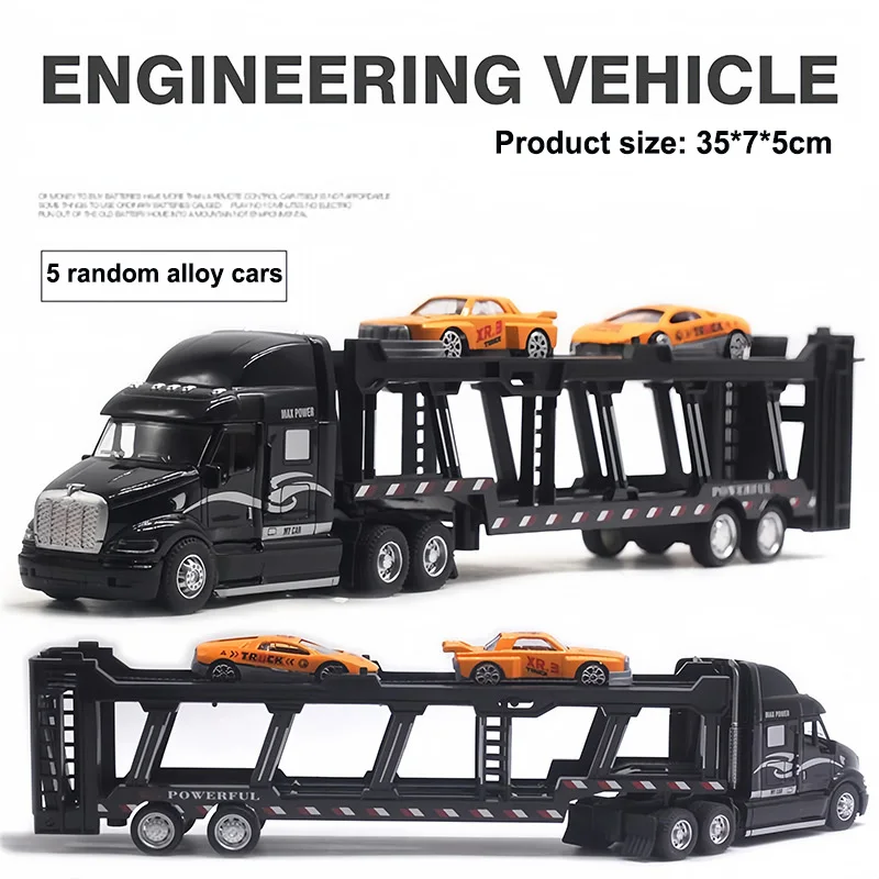 

Folding Storage Container Truck Model with 5 Alloy Cars Large Inertia American Car Transport Truck Toy Children's Birthday Gift