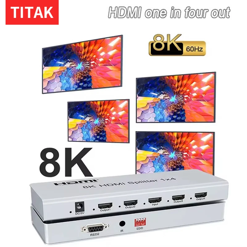 

HDMI Splitter 8K 60Hz 1x4 1 In 10 Out HDMI Video Splitter Audio Video Converter With EDID downscaling for DVD PS4 Camera PC TV