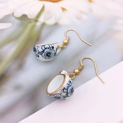 1Pair Vintage Handmade Ceramic Teacup Earrings For Women Enamel Cup Earring Jewelry Gifts