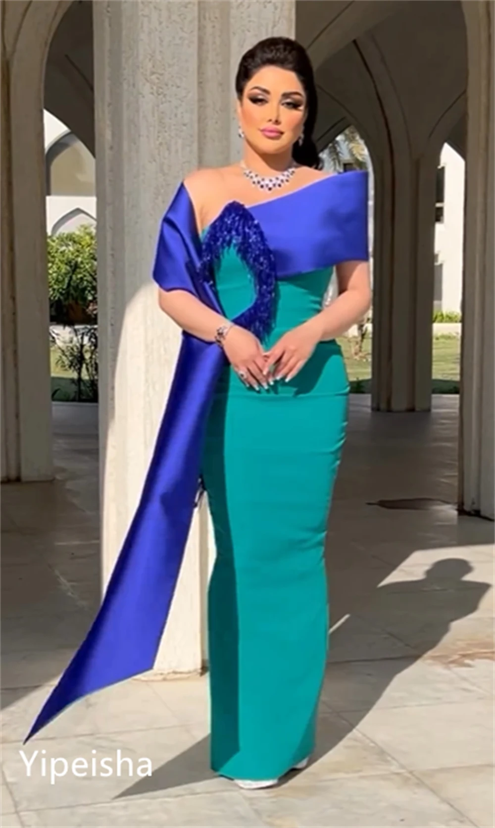 Customized High Quality Sexy Off-the-shoulder Sheath Evening Homecoming  Flowers Sequin Fold Satin Prom Dresses