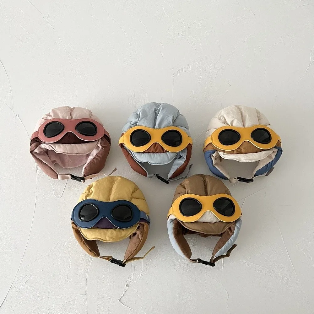 Fashion Windproof Pilot Hat with Glasses Thickned Ear Protection Cap Cold Proof Warm Hat Winter