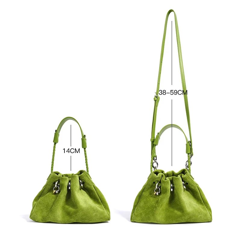 Designer-Umhängetasche aus Rindsleder und Wildleder, Glückshandtasche aus echtem Leder mit Kordelzug, lässige Cloud-Plissee-Umhängetasche für Damen – Detail 1