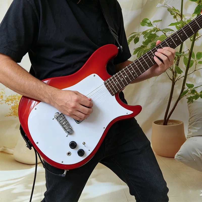 High-quality Original Red Electric Guitar with Solid Wood Body, White Pickguard, Rock Style, 21 Frets and 6 Strings