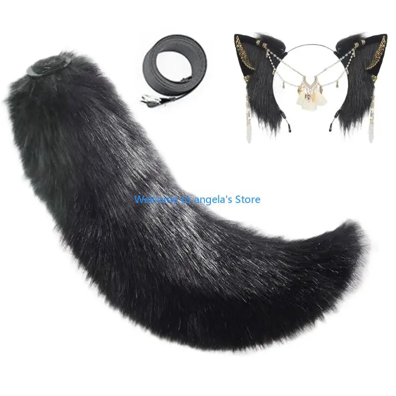 

X4YC плюшевые повязки на голову с волчьими ушками ручной работы, хвост из искусственного меха для Хэллоуина, костюмы для для и